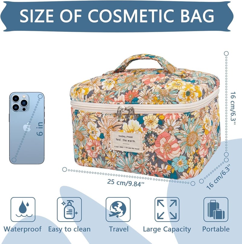 Gosect Large Makeup Bag, Cute Cosmetic Bag for Women Girls, Floral Coquette Aesthetic Toiletry Bag, Travel Make Up Organizer Bag (South Twigs Flower) - Image 2